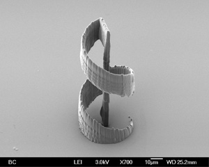 TEM picture of a spiral 3D micro structure.