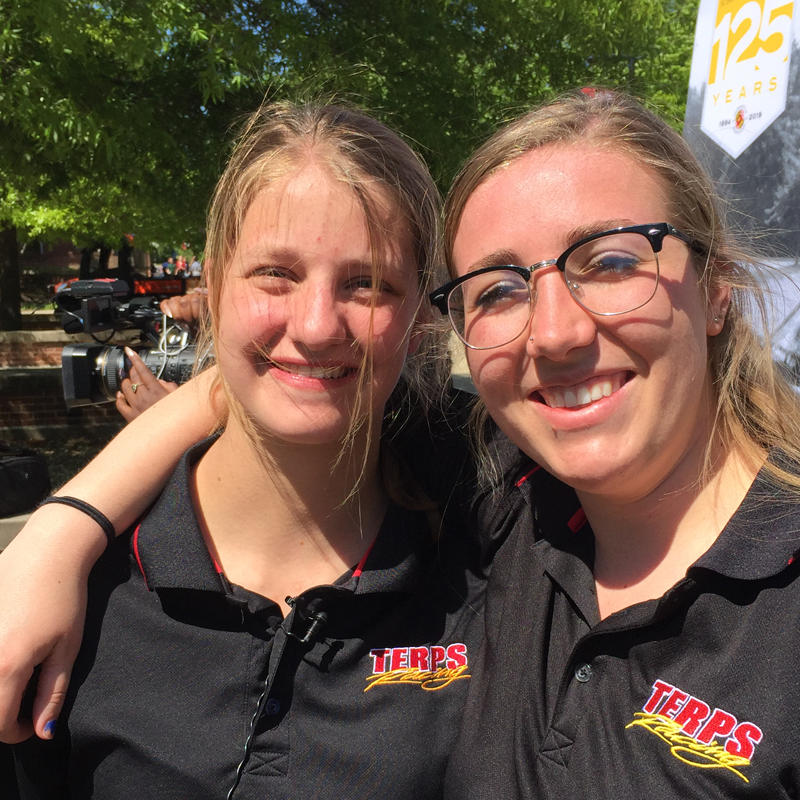 Abby Meyer (left) with Terps Racing's Formula team lead Jess Rosenthal ('20)