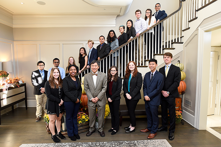 Clark Scholars with immediate past UMD President Wallace Loh in October 2019. Photo: Greg Fiume