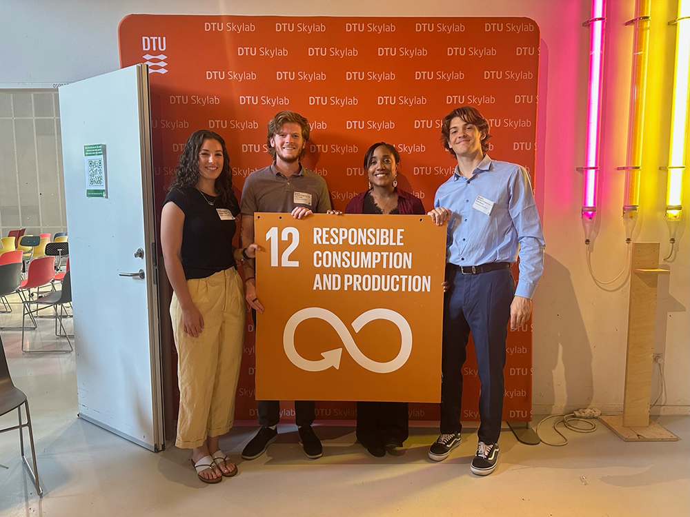 From left: Isabella Kushner, Colin Knabe, Rana Reid, and Cole Musser presented their green engineering project to expert panels in Copenhagen as part of a new course offered at UMD’s A. James Clark School of Engineering.