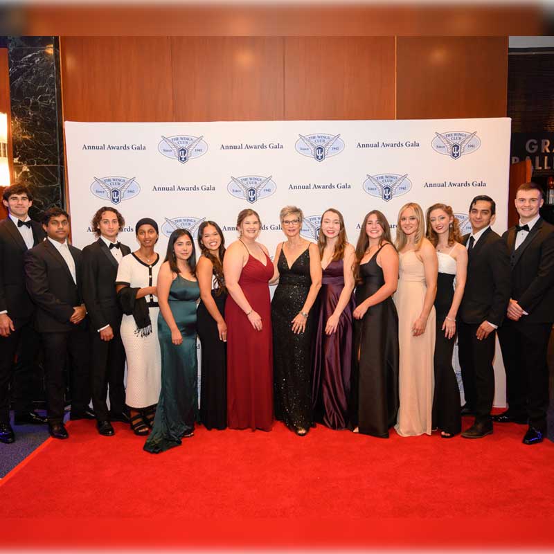 Teaghan, fourth from right, with fellow 2024 Wings Foundation Scholarship recipients at the organization's Annual Awards Gala hosted in New York City on October 18, 2024.