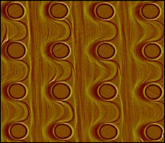 Template self-organization--cylindrical pits on a silicon surface.