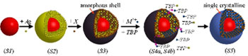 schematic of hybrid core-shell growth process