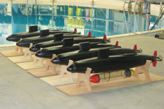 The autonomous submarines at the Neutral Buoyancy Research Facility.