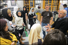 Students visiting Professor Amr Baz?s laboratory