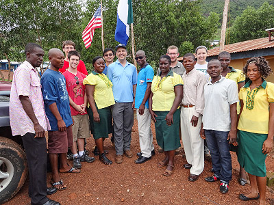 The UMD MDSE team with residents of Calaba Town, Sierra Leone