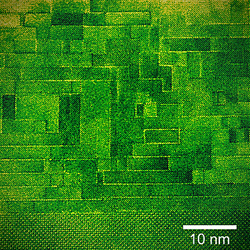 Not a brick wall. Electron microscope image of a cross section of the newly characterized tunable microwave dielectric clearly shows the thick layers of strontium titanate 