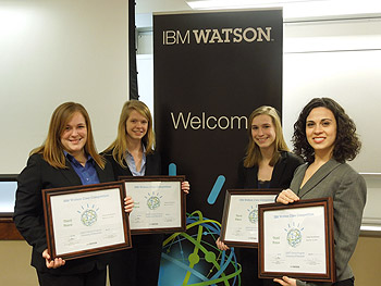From left: Allison Thompson (aerospace engineering), Caitlin Myers (civil and environmental engineering), Eileen McMahon (mechanical engineering), and Hannah Breakstone (international business/supply chain management).
