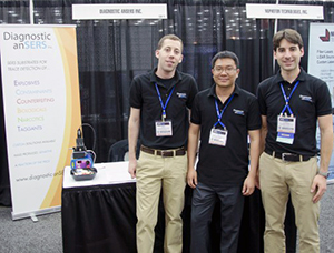The Diagnostic anSERS entrepreneurs at SPIE DSS 2014. L-R: Sean Virgile, Wei Yu, Eric Hoppmann.