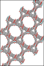 MOF of zirconium nodes and tetracarboxylic-pyrene linkers, with curved pores for catalytic conversion