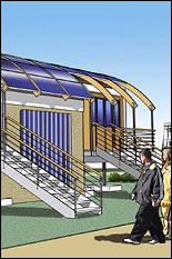 A 3D rendering of the new solar house.