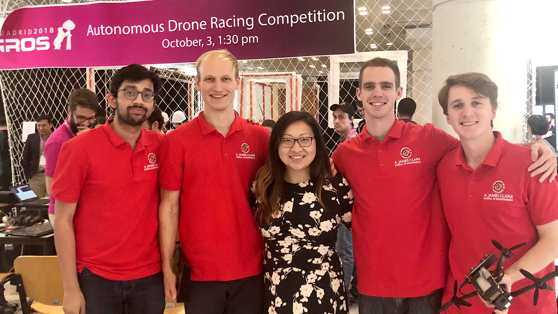 The Maryland Paratroopers: (from left) graduate student Rohit Nambiar, visiting graduate student Vincenz Frenzel, aerospace engineering Assistant Professor Huan 