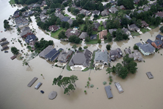 Water inundates a Houston neighborhood after Hurricane Harvey in August 2017. A UMD researcher is a co-author on the first nationwide study of urban flooding.(Photo by Win McNamee/Getty Images)