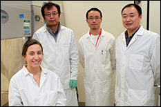 From left to right: UMD paper co-authors Samantha Stewart, Hai Wang, Jiangsheng Xu, and Xiaoming (Shawn) He