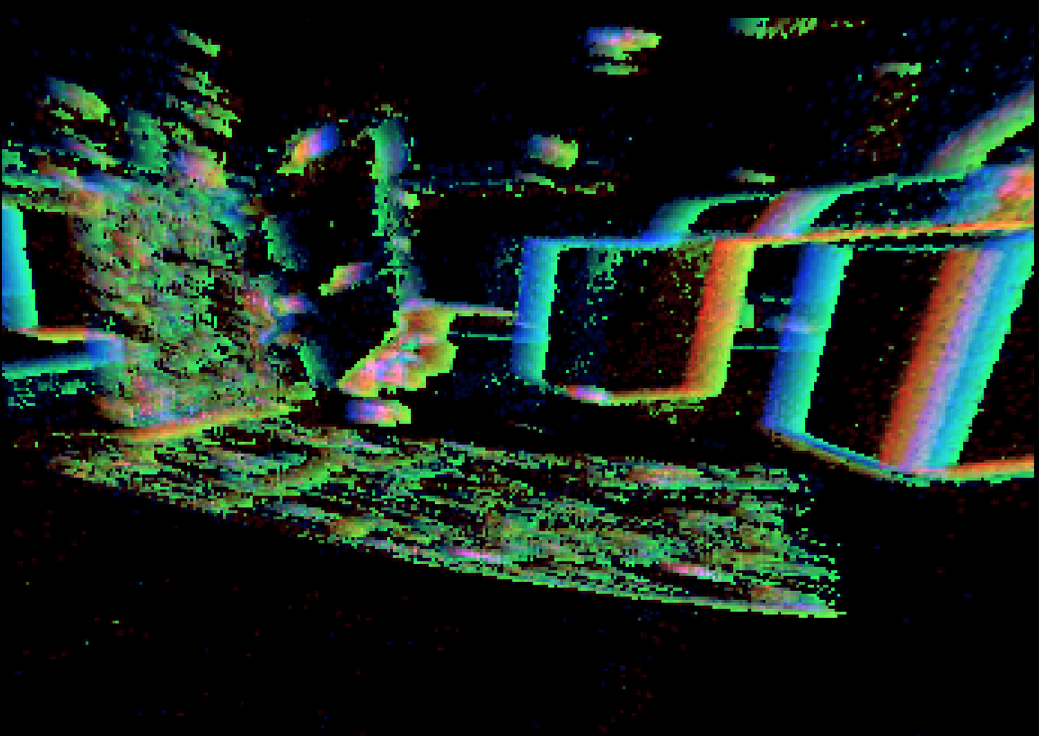 The researchers’ lab, as seen by the dynamic vision sensor. Graphic courtesy of Perception and Robotics Group, University of Maryland.