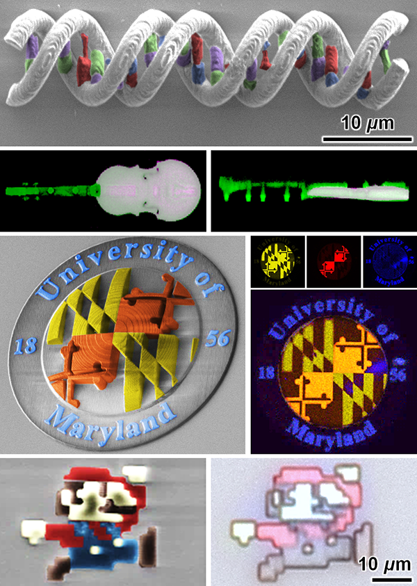 Multi-material 3D nanoprinted microstructures.