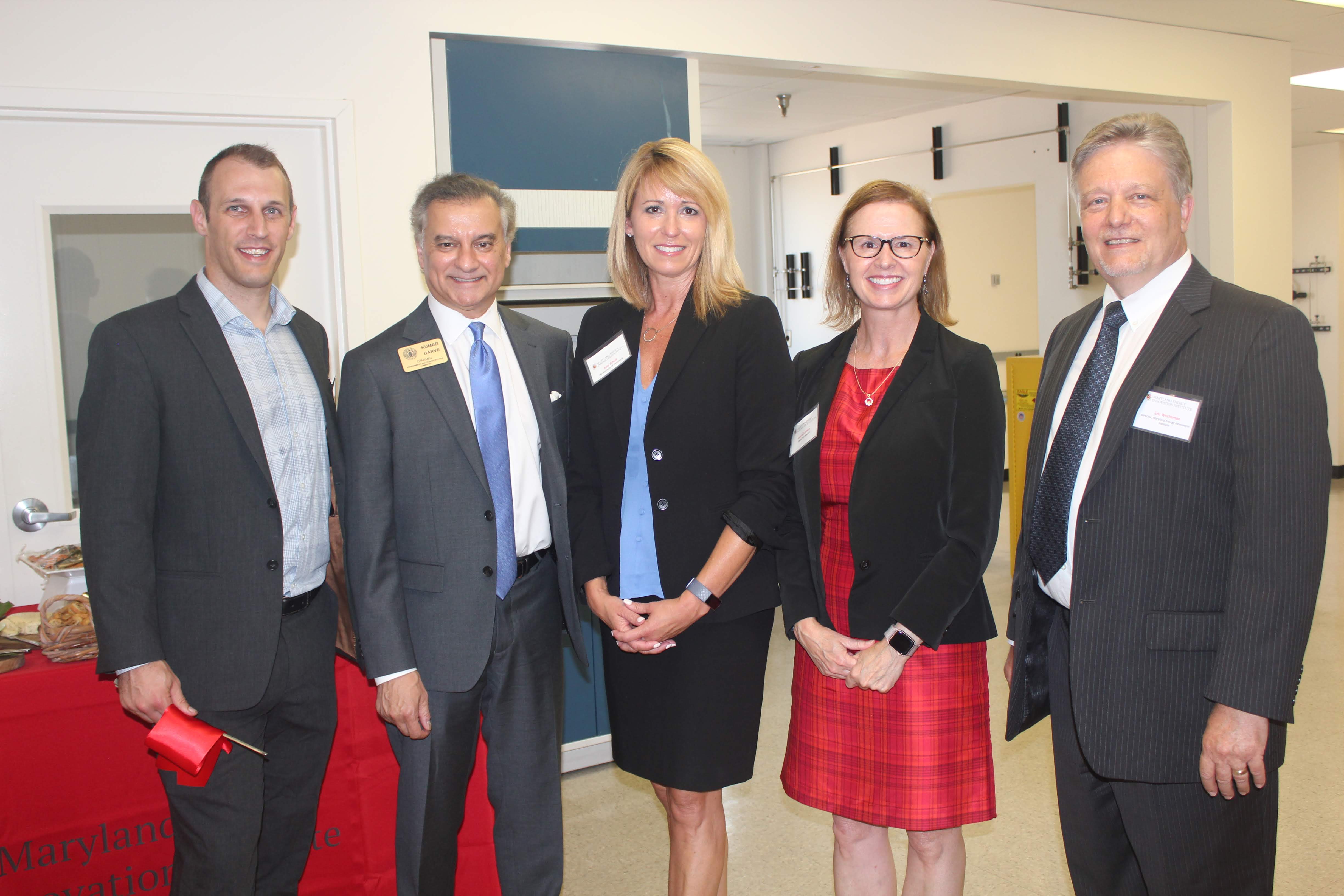 From left to right: ISS CTO Greg Hitz; Maryland Delegate Kumar Barve; Maryland Secretary of Commerce Kelly Schulz; UMD VP Research, Laurie Locascio, ISS CEO Eric Wachsman