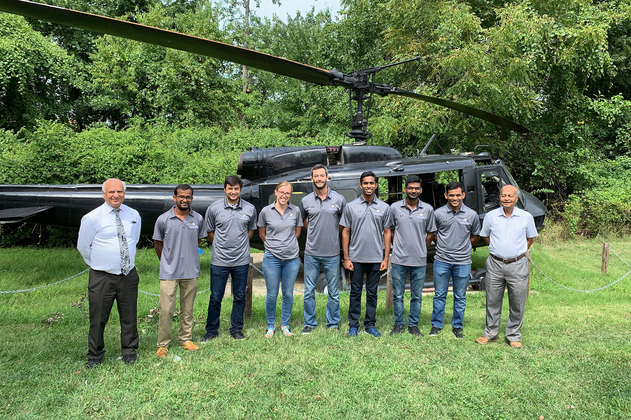 This year’s graduate rotorcraft design team (from left to right: Dr. Inderjit Chopra, Abhishek Shastry, Ravi Lumba, Amy Morin, Seyhan Gul, Mrinalgouda Patil, Shashank Maurya, Nishant Nemani, and Dr. Vengalattore Nagaraj)