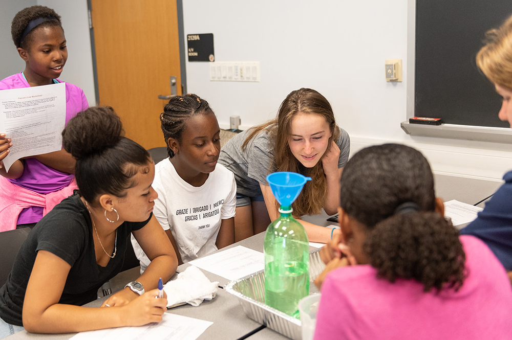 Girls learn engineering basics at a 2019 Clark School summer camp. A $3 million gift from Lockheed Martin will in part support STEM education for women and underrepresented minorities. (Photo: Alison Harbaugh)