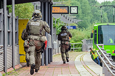 A counterterrorism police unit from the state of Lower Saxony conducts a training operation in Hanover, Germany in July. A new report by UMD researchers shows that the number of terrorism attacks worldwide fell for its fourth consecutive year.(Photo by: Clemens Heidrich/picture-alliance/dpa/AP Images)