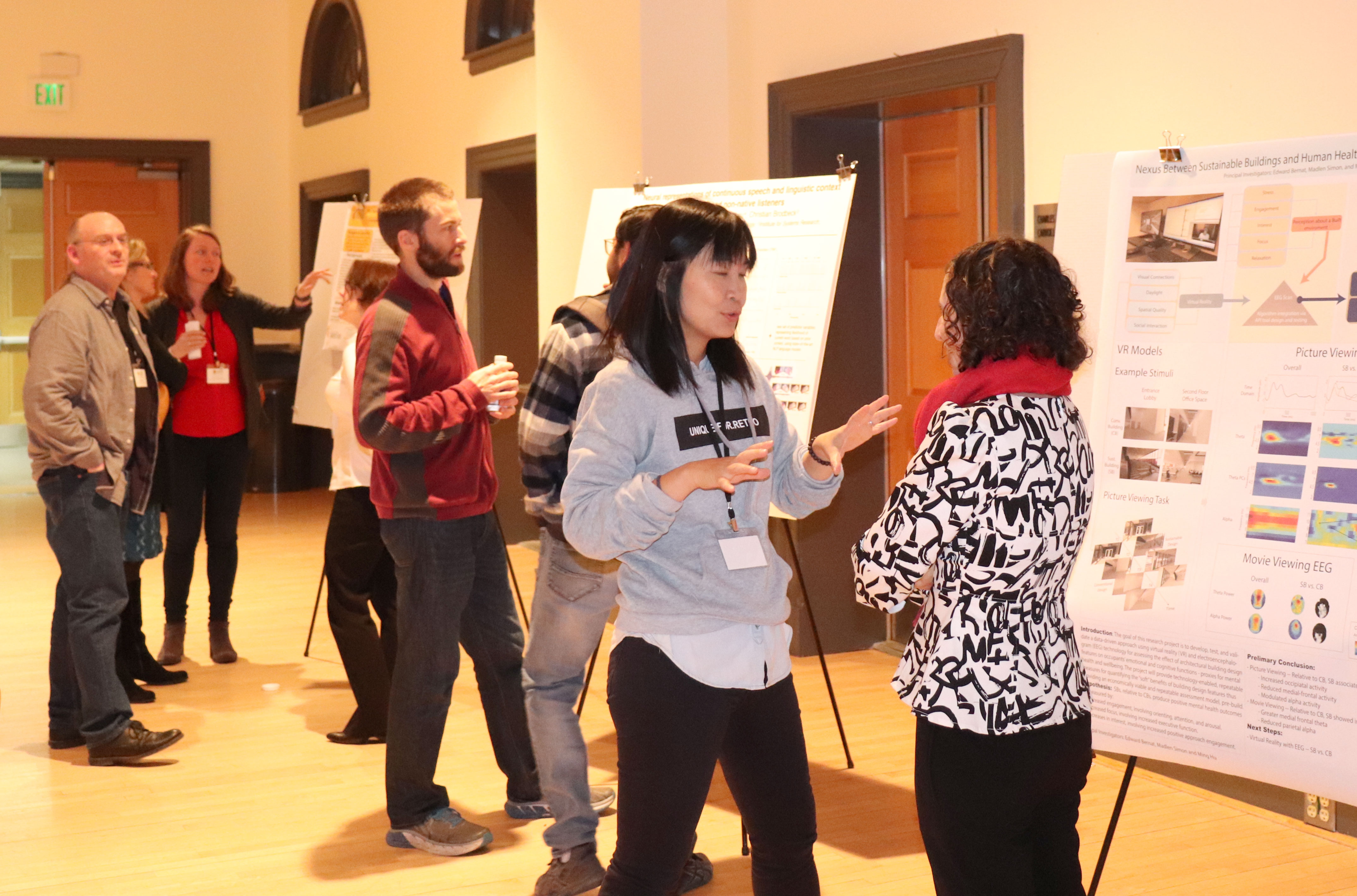 FY19 Seed Grant Award teams discuss their projects during the reception and poster session