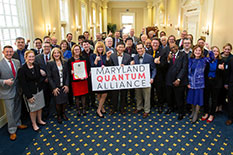 Representatives from UMD and other founding members of the Maryland Quantum Alliance gather for a kickoff event in Annapolis. (Photo by John T. Consoli)