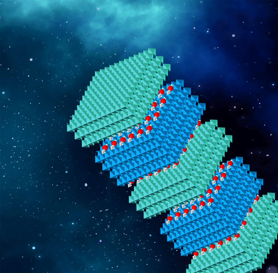 Illustration of the pure spin-polarized 2D electron gases at interfaces of a multiferroic superlattice.