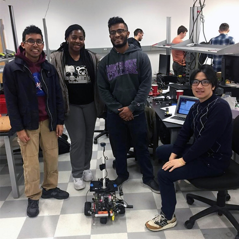 Students in a hands-on robotics class