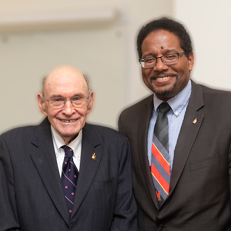 George Dieter with Darryll Pines, UMD President and immediate past Clark School Dean. Photo: Lisa Helfert