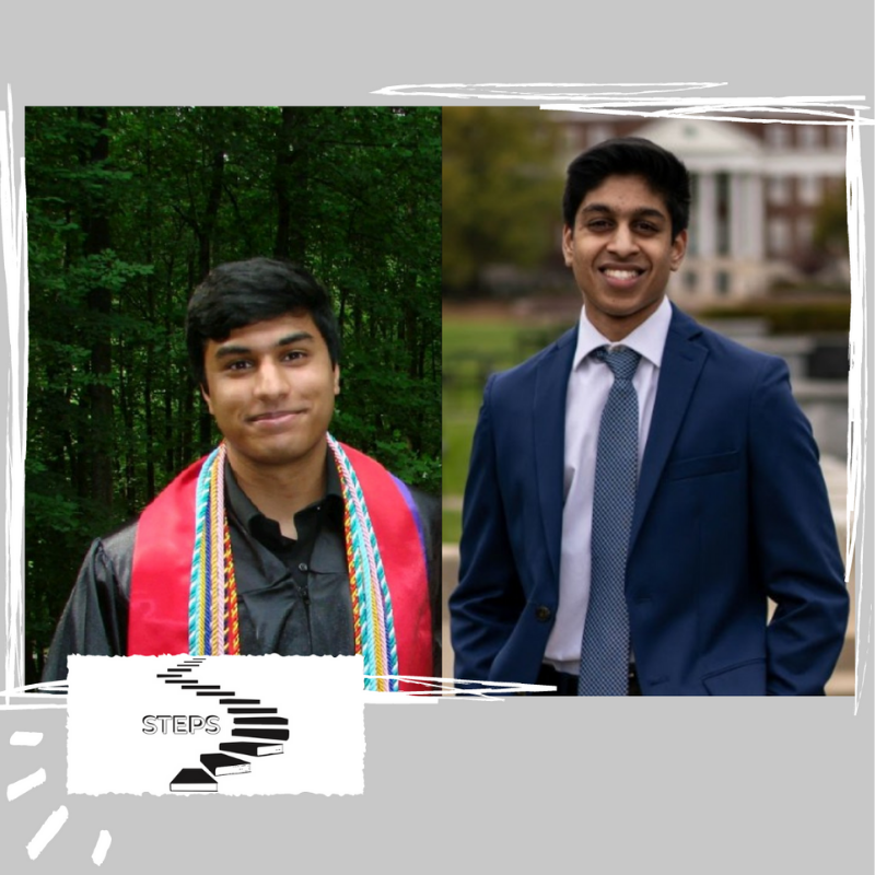 Graphic with grey background, headshots of STEPS co-founders, and STEPS logo