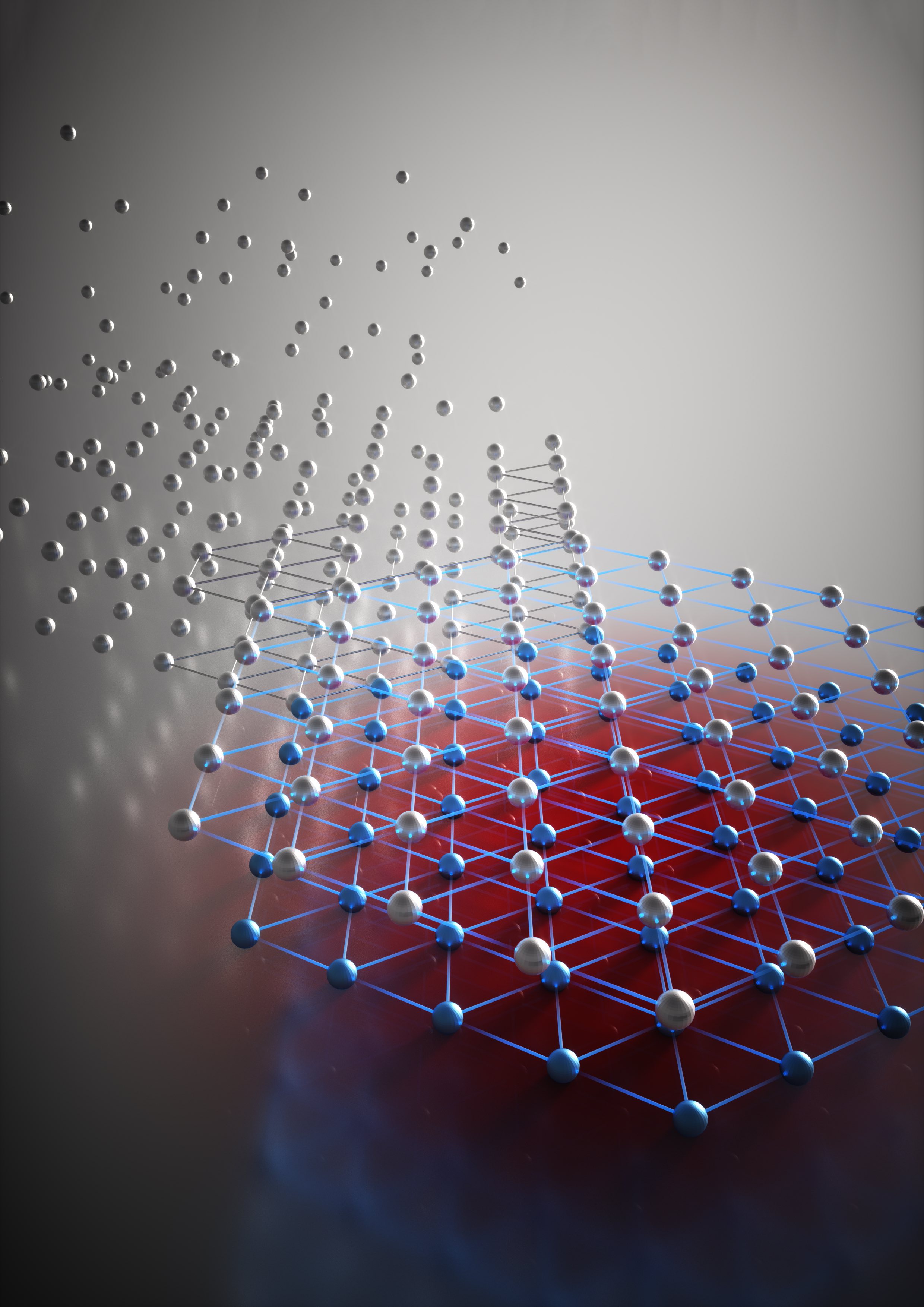 A schematic of a quantum phase transition from an electron liquid to a bilayer Wigner crystal. Each ball represents a single electron. Credit: Ella Maru Studio in collaboration with Hongkun Park and You Zhou.