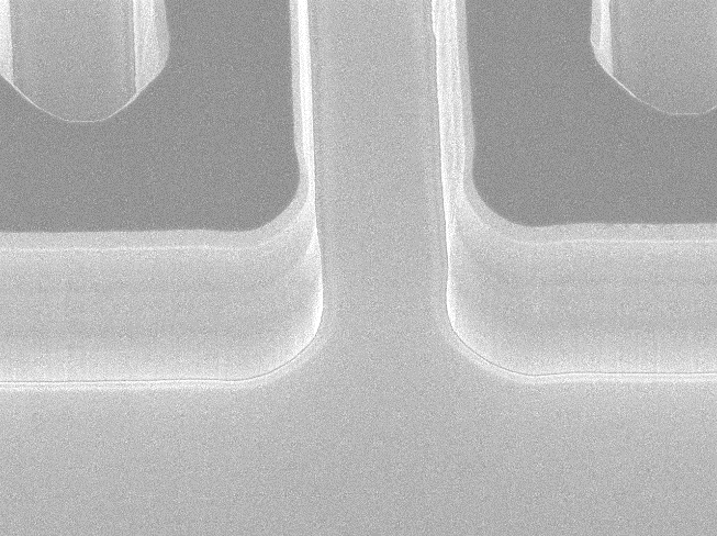 Image: Deep reactively trenched in GaN required for new Trench GaN MOSFET - the trench is 5 microns deep.