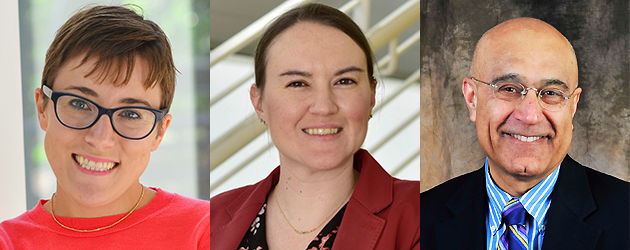 From left: Dr. Shelby Bensi, assistant professor, civil and environmental engineering; Dr. Katrina Groth, associate professor, mechanical engineering; Dr. Mohammad Modarres, Nicole Y. Kim Eminent Professor and director of the Center for Risk and Reliability.