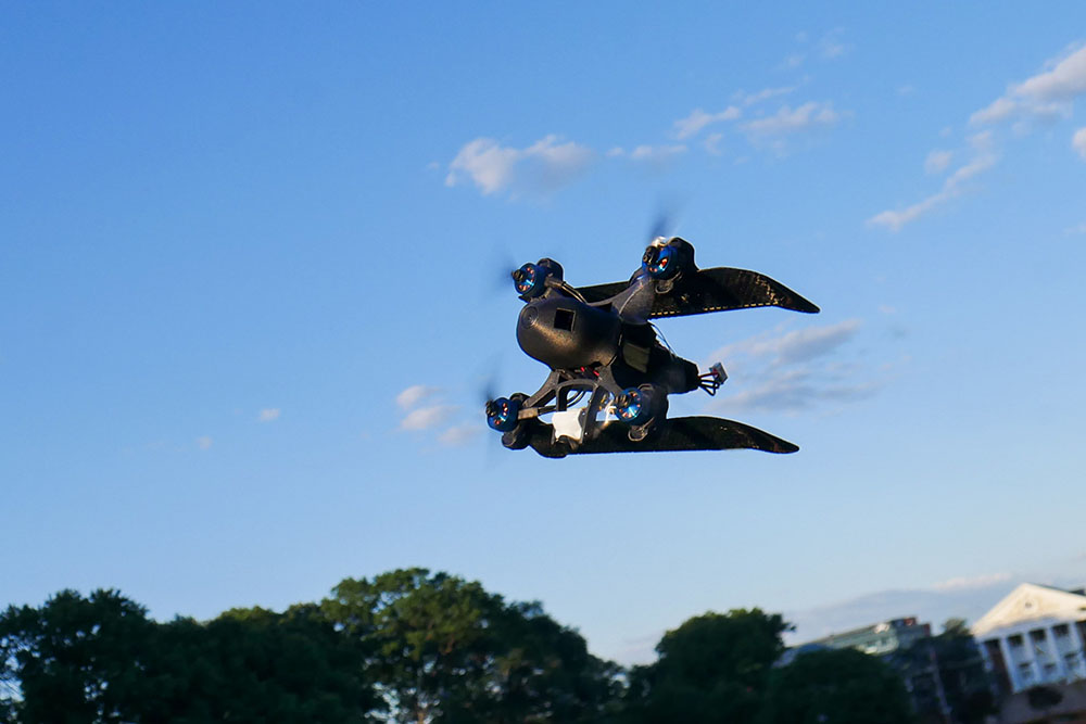 A photo of the Mini QBIT quadrotor-biplane