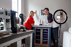 Alex D’Alessio ’18, M.S. ’19 and wife Kylie D’Alessio ’18 have become TikTok and Instagram stars with “Real Life Renovation,” documenting their home improvement projects—and relatable mishaps—around their Baltimore rowhouse. Photo by John T. Consoli.