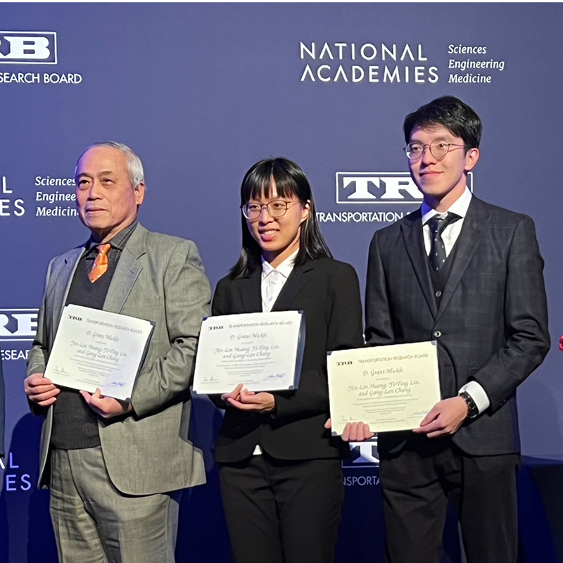 Chang, Lin, and Huang received their Certificate of Award at the TRB meeting’s Thomas B. Deen Distinguished Lecture and Presentation of Awards on January 9.