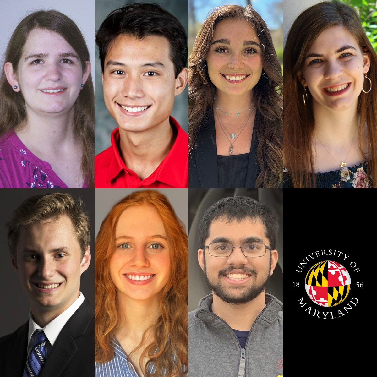 2023 UMD VFF Scholarship recipients (top, left to right):  Victoria Britcher, Peter Capozzoli, Catherine Catrambone, and Colleen M. Murray; (bottom, left to right) Nathan O'Brien, Gabrielle Schumacher, and Vivek Uppoor