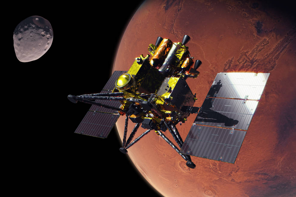 An artist’s concept of JAXA’s MMX spacecraft at Mars. Credits: NASA/JAXA