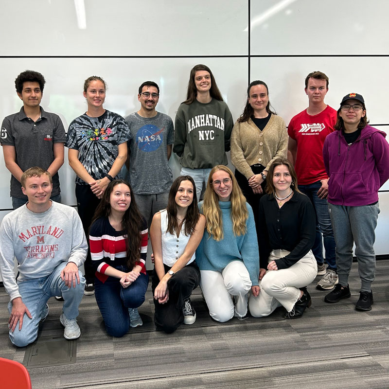 2023 SAMPE Competition Team Members Back row: Ronik Sharma, Margaret Donovan, Chase Wishard, Maria Ruiz Torralba, Saray Undiano Echaniz, Ryan Rex, Vanessa Ballesteros; Front row: Joseph Kelly, Lauren Guzman, Beatriz González Sánchez, Sandra Urbano Rodríguez, and María Ainoa Deza Urteaga; Not Pictured: Alvaro Munoz