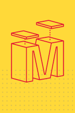 red 3-dimensional block letter M on a yellow background