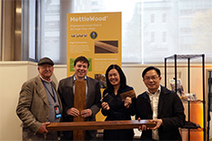 Professor Liangbing Hu (right) held the “Super Wood” invention at the American Possibilities: A White House Demo Day. Credits to ARPA-E. 