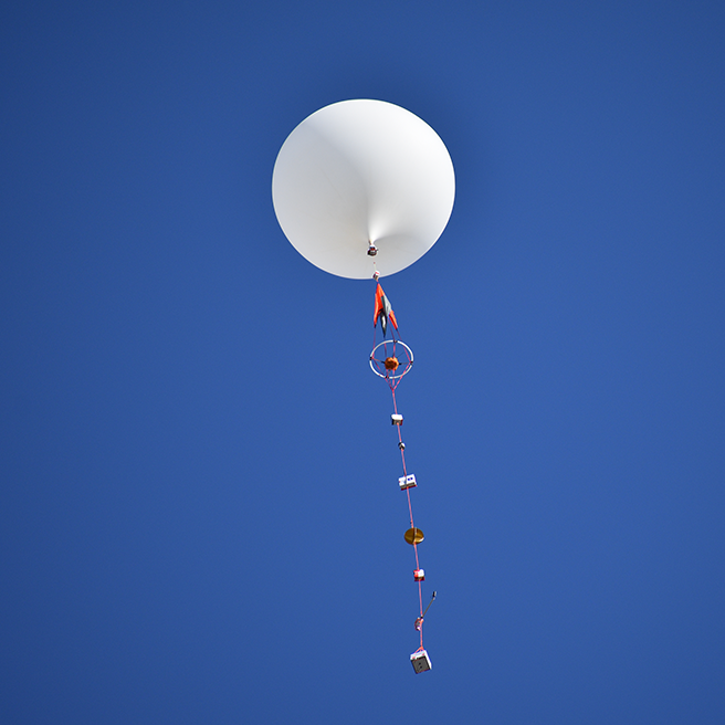 A UMD Nearspace balloon flies high during a test at Cumberland, Maryland
