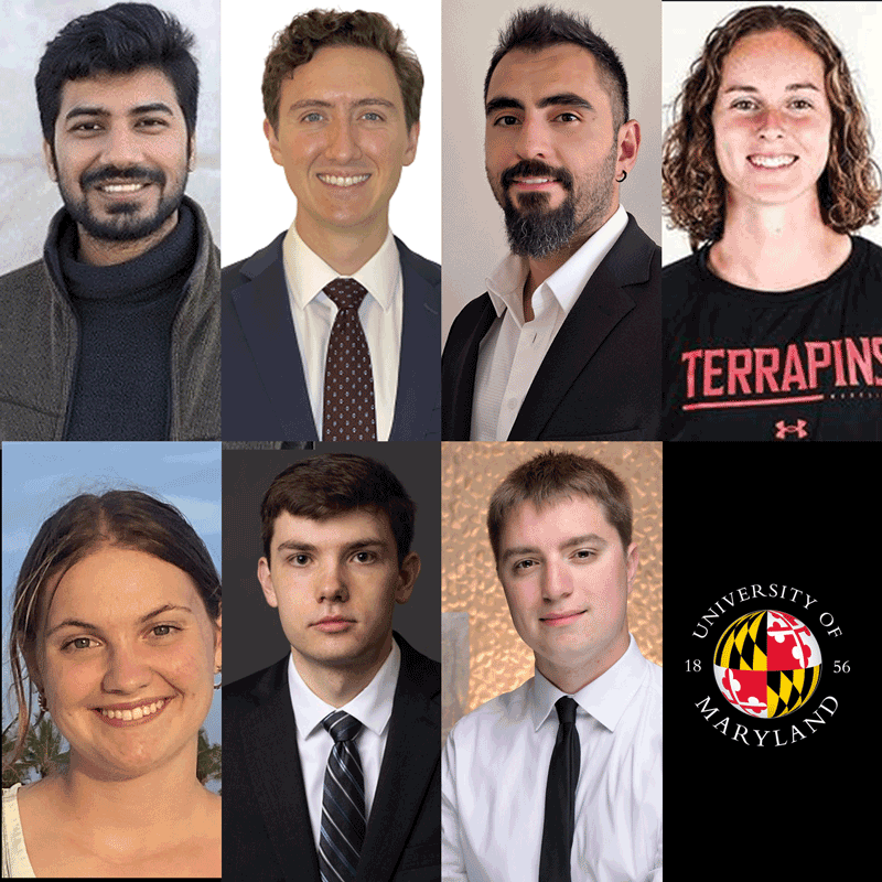 2024 UMD VFF scholarship recipients, (top row, left to right) Apurva Anand, Matthew Arace, Batin Bugday, and Margaret Donovan; (bottom row, left to right) Grace Johnson, William Ogle, and Logan Swaisgood.