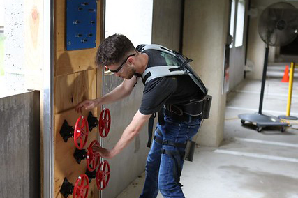 Nick Salanitri ’25 performs challenges at the ASTM International Exo Games. 