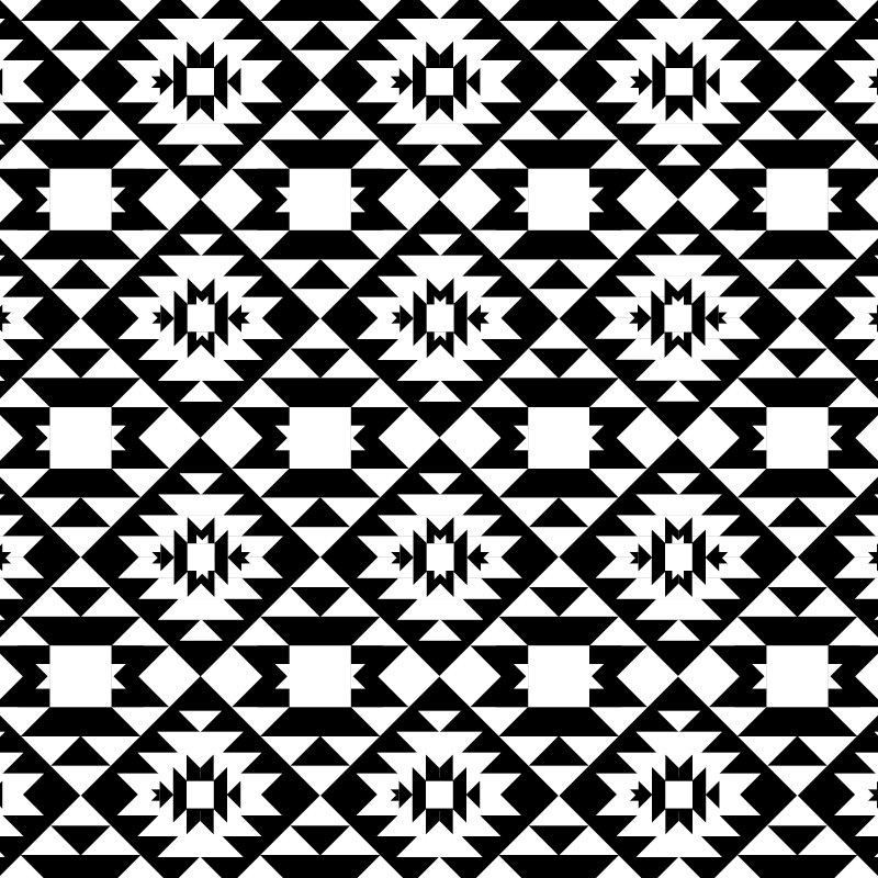 black and white Native American pattern constructed with the block letter M as the focal point at the center of the repeating blocks