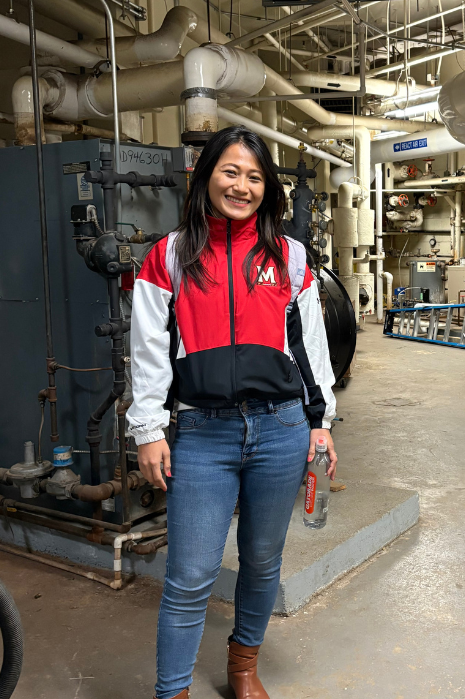 Shwe Htet Htet Aung conducts an energy audit. Photo shows the machine room of the Maryland State Achives.