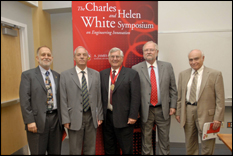 From left to right: William Marcuson, Enrique Castillo, Raymond J. Krizek, Frank Hamons and Interim Dean Herbert Rabin, who served as moderator.