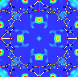 The arrangement of hydrogen molecules absorbed by a metal/organic 