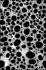 Indium islands deposited on a silicon nitride membrane. Each island serves as a binary thermometer, indicating its temperature based on whether it is solid or liquid, in a new imaging technique called electron thermal microscopy (ETM).