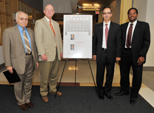 From left to right, Interim Dean Rabin, Whiting-Turner's Bob Ryan, speaker Stephen Ruffa '82 and newly appointed Clark School dean (as of 2009) Darryll Pines. (Photo by Al Santos.)